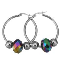 Stainless Steel Hoop Earring with Crystal for woman & faceted original color  Sold By Pair