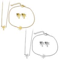 Fashion Stainless Steel Jewelry Sets bracelet & earring & necklace with 2Inch 1Inch extender chain Palm Tree plated oval chain & for woman 1.5mm Length Approx 16 Inch Approx 7 Inch Sold By Set