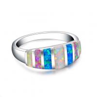 Messing ringen, met Opaal, geplatineerd, verschillende grootte voor keus & voor vrouw, Verkocht door PC