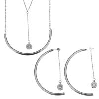 Fashion Stainless Steel Jewelry Sets earring & necklace with 2lnch extender chain oval chain & for woman & with rhinestone original color 1.5mm 53mm Length Approx 16 Inch Sold By Set