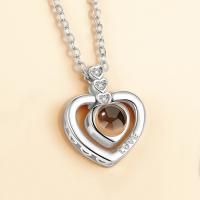 Brass Miniature Projection Necklace, with Glass, Heart, plated, oval chain & for woman & with rhinestone, more colors for choice, nickel, lead & cadmium free, Sold Per Approx 17.5 Inch Strand