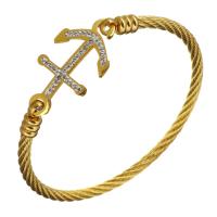 Stainless Steel Bangle with Rhinestone Clay Pave with 2lnch extender chain Anchor gold color plated for woman 4mm Inner Approx 66mm Sold By PC