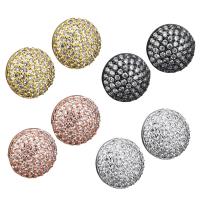 Brass Stud Earring Flat Round plated with loop & micro pave cubic zirconia 0.85mm Approx 2.5mm Sold By Pair