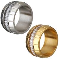 Roestvast staal vinger ring, Roestvrij staal, met Kristal, plated, verschillende grootte voor keus & voor vrouw & gefacetteerde, meer kleuren voor de keuze, 12mm, Verkocht door PC