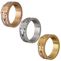Roestvast staal vinger ring, Roestvrij staal, met Kristal, plated, verschillende grootte voor keus & voor vrouw & gefacetteerde, meer kleuren voor de keuze, 7mm, Verkocht door PC