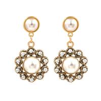 Zinc Alloy Drop Earrings with Plastic Pearl gold color plated for woman nickel lead & cadmium free Sold By Pair