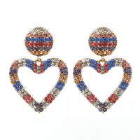 Zinc Alloy Drop Earrings Heart gold color plated for woman & with rhinestone nickel lead & cadmium free Sold By Pair