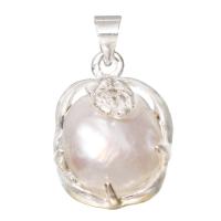 Ciondoli perle d'acqua dolci, perla d'acquadolce coltivata naturalmente, with ottone, placcato color argento, 13x19x8mm, Foro:Appross. 3x4mm, Venduto da PC