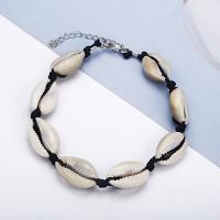 PU Leather Cord Anklet with Shell & Zinc Alloy with 5cm extender chain Shell silver color plated adjustable & for woman Sold Per Approx 8.67 Inch Strand