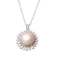 925 Sterling Silver Pearl Necklace with Freshwater Pearl Flower silver color plated French Rope Chain & micro pave cubic zirconia & for woman Sold Per Approx 14.9 Inch Strand