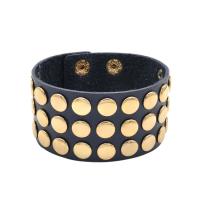 Leather Cord Bracelet with Brass Donut gold color plated Unisex 39mm Sold Per Approx 9.1 Inch Strand