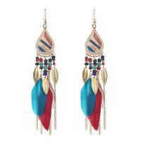 Zinc Alloy Tassel Earring with Seedbead & Feather plated for woman & enamel nickel lead & cadmium free Sold By Pair