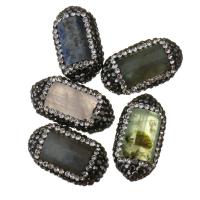 Gemstone Smycken Pärlor, Ädelsten, med rhinestone lera bana, slumpmässigt skickade, 13.5-14.5x24-26x10mm, Hål:Ca 0.5mm, 10PC/Lot, Säljs av Lot