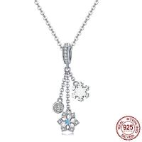 Cubic Zirconia Micro Pave 925 Sterling Silver Pendant Snowflake platinum plated micro pave cubic zirconia & without troll purple Approx 4.5-5mm Sold By PC