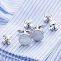 Brass Cufflinks with White Shell silver color plated for man nickel lead & cadmium free 16mm 10mm Sold By Lot