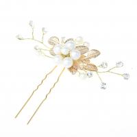 Bridal Hair Pins Zinc Alloy with Plastic Pearl Leaf gold color plated for bridal & with rhinestone nickel lead & cadmium free Sold By PC
