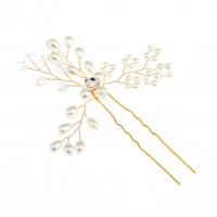 Bridal Hair Pins Zinc Alloy with Plastic Pearl gold color plated for bridal & with rhinestone nickel lead & cadmium free Sold By PC