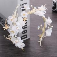 Bridal Hair Flowers Cloth with Dried Flower & Plastic Pearl & Zinc Alloy gold color plated nickel lead & cadmium free 380mm Sold By PC