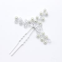 Iron Hair Stick with Crystal & Plastic Pearl plated for bridal nickel lead & cadmium free Sold By PC
