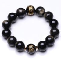 Wrist Mala Gold Obsidian Round Buddhist jewelry & Unisex  Sold Per Approx 7.5 Inch Strand