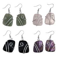 Zinc Alloy Drop Earrings with Gemstone silver color plated & for woman nickel lead & cadmium free 47mm Sold By Pair
