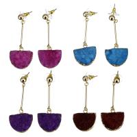 Zinc Alloy Drop Earrings with Ice Quartz Agate gold color plated for woman nickel lead & cadmium free 56mm Sold By Pair
