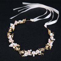 Zinc Alloy Headband with Cloth & White Shell & Plastic Pearl gold color plated for bridal & with rhinestone nickel lead & cadmium free 350mm Sold By PC