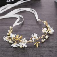 Cloth Headband with Plastic Pearl & Zinc Alloy Daisy gold color plated for bridal & with rhinestone nickel lead & cadmium free 330mm Sold By PC