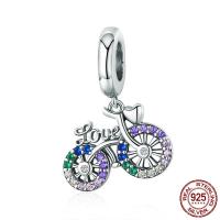 Thailand Sterling Silver European Pendant Bike micro pave cubic zirconia & without troll Approx 4.5-5mm Sold By PC