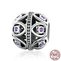 Thailand Sterling Silver European Bead, micro pave cubic zirconia & without troll, 10x10mm, Hole:Approx 4.5-5mm, Sold By PC