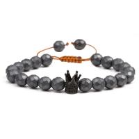 Magnetic Hematite Woven Ball Bracelets with Nylon Cord & Brass Crown plated Unisex & adjustable & micro pave cubic zirconia 8mm Sold Per Approx 7.1-7.8 Inch Strand
