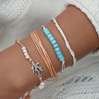 Zinc Alloy Bracelet Set with Cotton Cord & Acrylic with 1.7inch extender chain antique silver color plated for woman Length Approx 8.6 Inch Sold By Lot