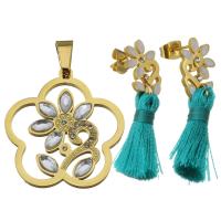 Fashion Stainless Steel Jewelry Sets pendant & earring with Cotton Thread gold color plated for woman & enamel & with rhinestone  Sold By Set