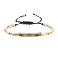 Brass Woven Ball Bracelets with Nylon Cord plated Unisex & adjustable & micro pave cubic zirconia nickel lead & cadmium free 4mm Sold Per Approx 7.1-7.8 Inch Strand