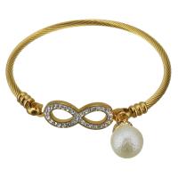 Stainless Steel Bangle with Resin Pearl & rhinestone brass spacer & Rhinestone Clay Pave with 1lnch extender chain Infinity gold color plated for woman 12mm 3mm Inner Approx Sold By PC