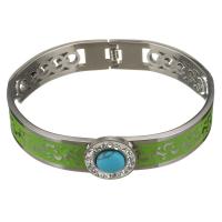 Stainless Steel Bangle with Rhinestone Clay Pave & Synthetic Turquoise with 1lnch extender chain cyan Unisex & enamel & hollow 15mm Inner Approx Sold By PC