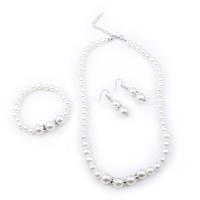ABS Plastic Pearl Jewelry Set bracelet & earring & necklace with rhinestone brass spacer brass earring hook with 5cm extender chain Round platinum color plated for woman white Length Approx 9.8 Inch Approx 17.7 Inch Sold By Set