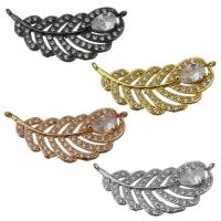 Brass Jewelry Connector Leaf plated micro pave cubic zirconia & 1/1 loop nickel lead & cadmium free Approx 1mm Sold By Lot