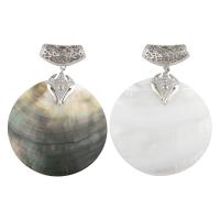 Natural Black Shell Pendants with White Shell & Brass Flat Round platinum color plated Approx Sold By Bag