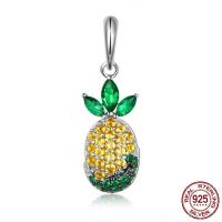 Cubic Zirconia Micro Pave Sterling sølv vedhæng, 925 Sterling Sølv, Pineapple, platineret, Micro Pave cubic zirconia & uden trold, 8x25mm, Hole:Ca. 4.5-5mm, Solgt af PC