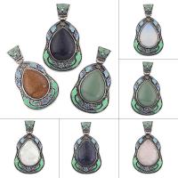Zinc Alloy Enamel Pendants with Gemstone antique silver color plated nickel lead & cadmium free Approx Sold By Bag