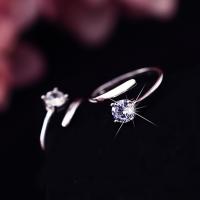 Solidny srebrny pierścień, Mosiądz, Platerowane w kolorze srebra, regulowany & dla kobiety & z sześcienną cyrkonią, bez zawartości niklu, ołowiu i kadmu, rozmiar:8, sprzedane przez PC
