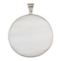 Natural White Shell Pendants, with Brass, Flat Round, platinum color plated, 46x51x3mm, Hole:Approx 6x8mm, 10PCs/Bag, Sold By Bag