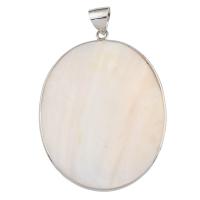 Natural White Shell Pendants with Brass Flat Oval platinum color plated Approx Sold By Bag