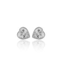 Brass Stud Earring Heart silver color plated for woman & with cubic zirconia nickel lead & cadmium free Sold By Pair