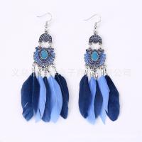 Zinc Alloy Tassel Earring with Feather Feather platinum color plated for woman & enamel nickel lead & cadmium free Sold By Pair