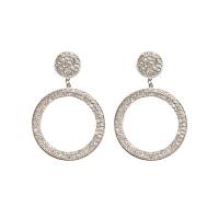 Zinc Alloy Drop Earrings stainless steel post pin Donut plated for woman & with rhinestone nickel lead & cadmium free Sold By Pair