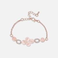 Zinc Alloy Bracelet with Cats Eye with 5.5cm extender chain Flower rose gold color plated twist oval chain & for woman & with rhinestone nickel lead & cadmium free 30mm 24mm Sold Per 5.7 Inch Strand
