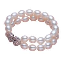 Freshwater Cultured Pearl Bracelet Freshwater Pearl brass foldover clasp Rice natural micro pave cubic zirconia &  white 7-8mm Sold Per Approx 7 Inch Strand