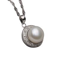 Freshwater Pearl Pendants with Brass Button natural micro pave cubic zirconia white 9-10mm Approx 2-7mm Sold By PC